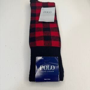 Polo Ralph Lauren Lambs Wool Blend Socks Red & Black Buffalo Plaid Check Print